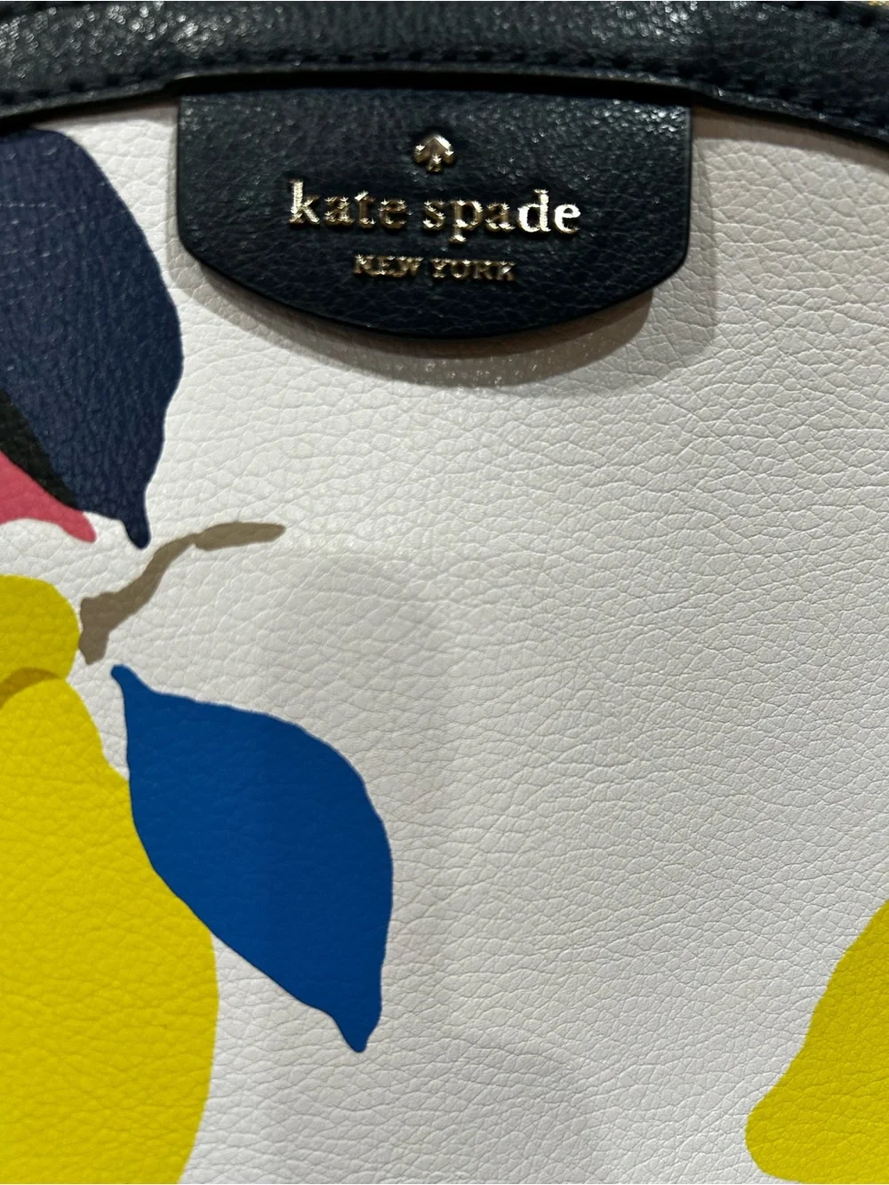kate spade White Lemon Print Dome Cosmetic Bag - Yellow/Blue/Navy/Pink